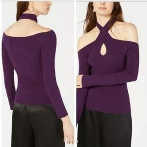 Off Shoulder Key Hole Open Back Top Shirt Sweater